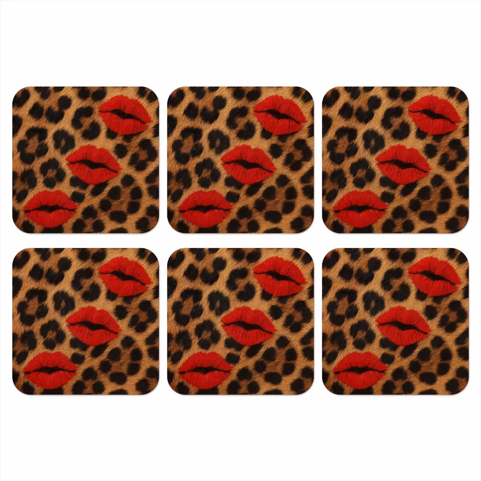 Onderzetter - Lippen - Drie - Rood - Panterprint — 1
