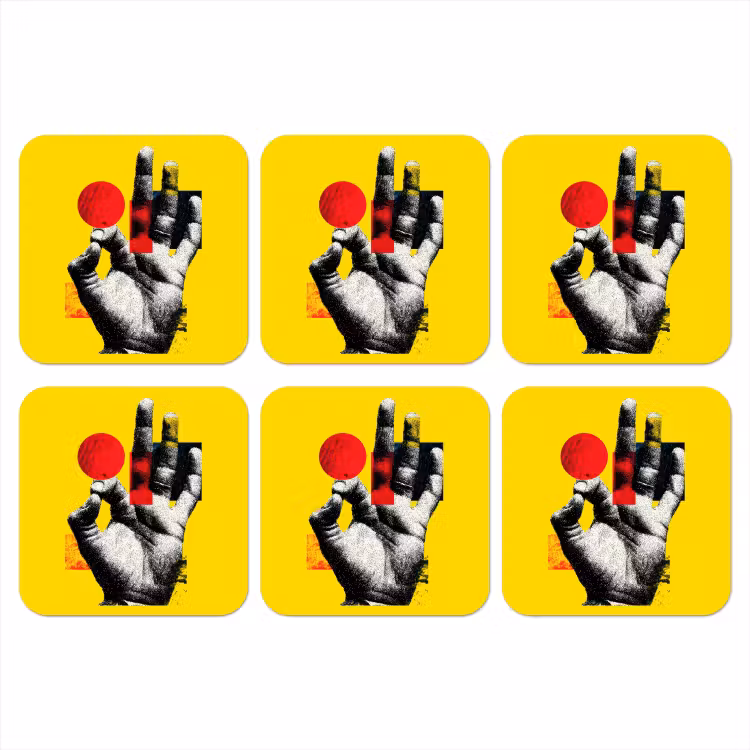 Onderzetter - Hand - Rode cirkel - Geel — 1