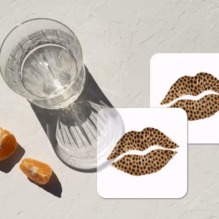 Onderzetter - Lip - Panterprint - Minimalistisch - Wit — 3