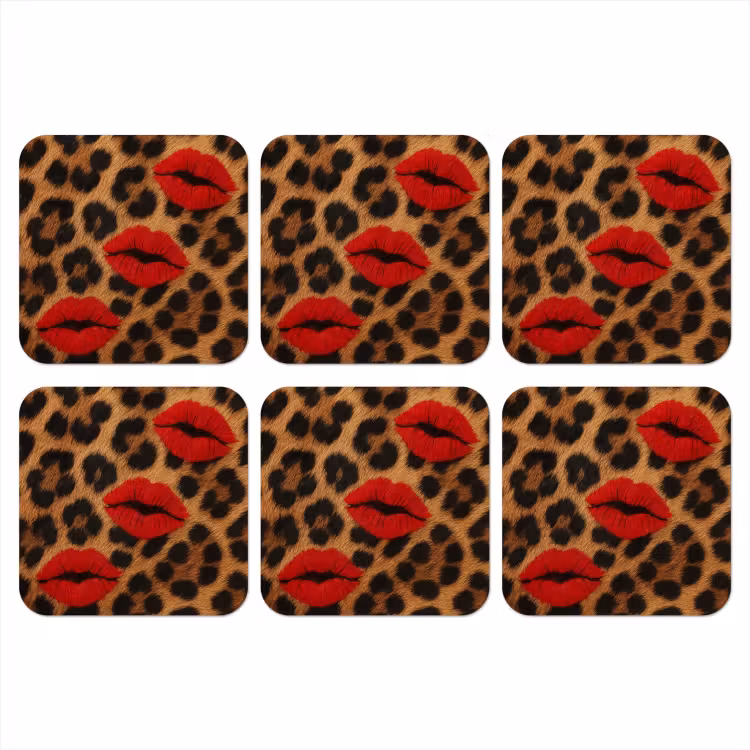 Onderzetter - Lippen - Drie - Rood - Panterprint — 1