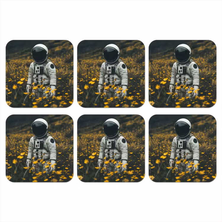 Onderzetter - Astronaut - Bloemen - Veld - Geel — 1