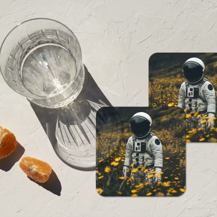 Onderzetter - Astronaut - Bloemen - Veld - Geel — 3