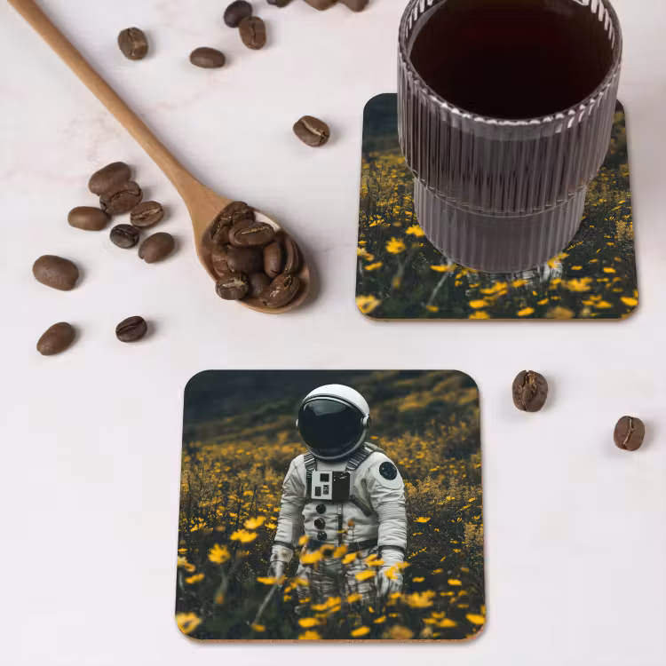 Onderzetter - Astronaut - Bloemen - Veld - Geel — 4