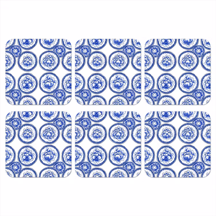 Onderzetter - Cirkels - Bloemen - Blauw — 1