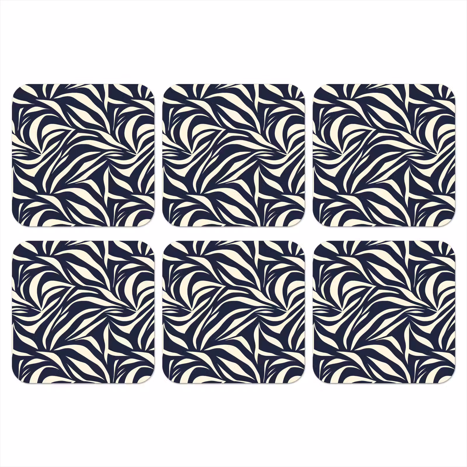 Onderzetter - Bladvormen - Blauw - Patroon - Wit — 1
