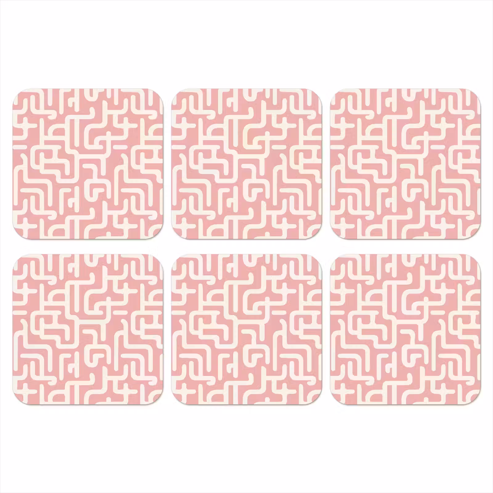 Onderzetter - Doolhofpatroon - Roze - Wit - Abstract — 1