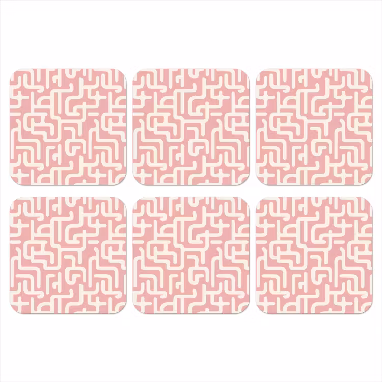 Onderzetter - Doolhofpatroon - Roze - Wit - Abstract — 1