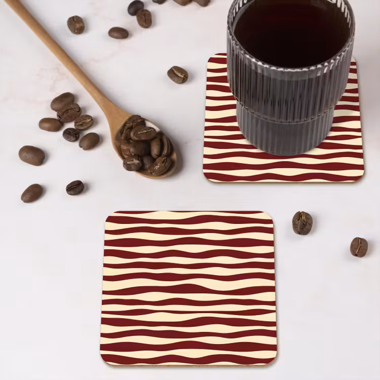 Onderzetter - Golven - Rood - Patroon - Crème — 4