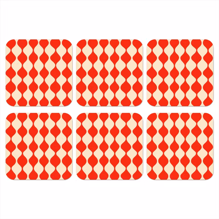 Onderzetter - Golvend patroon - Retro - Rood - Beige — 1