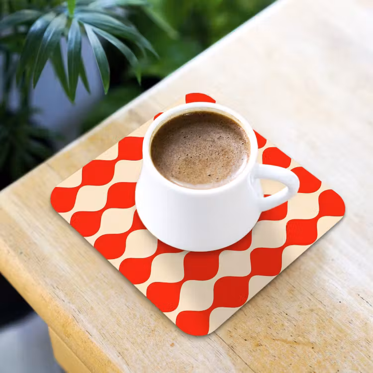 Onderzetter - Golvend patroon - Retro - Rood - Beige — 2