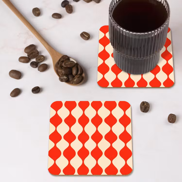 Onderzetter - Golvend patroon - Retro - Rood - Beige — 4