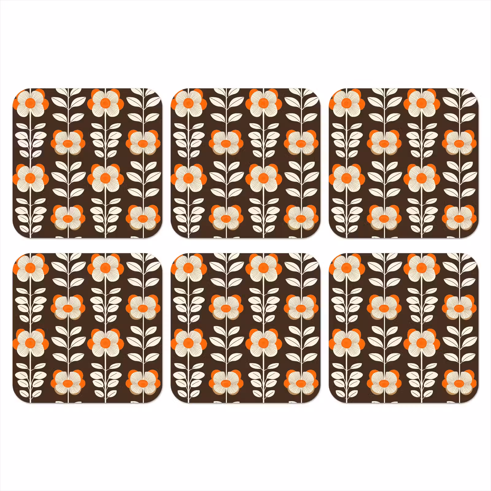 Onderzetter - Bloemen - Retro - Bruin — 1