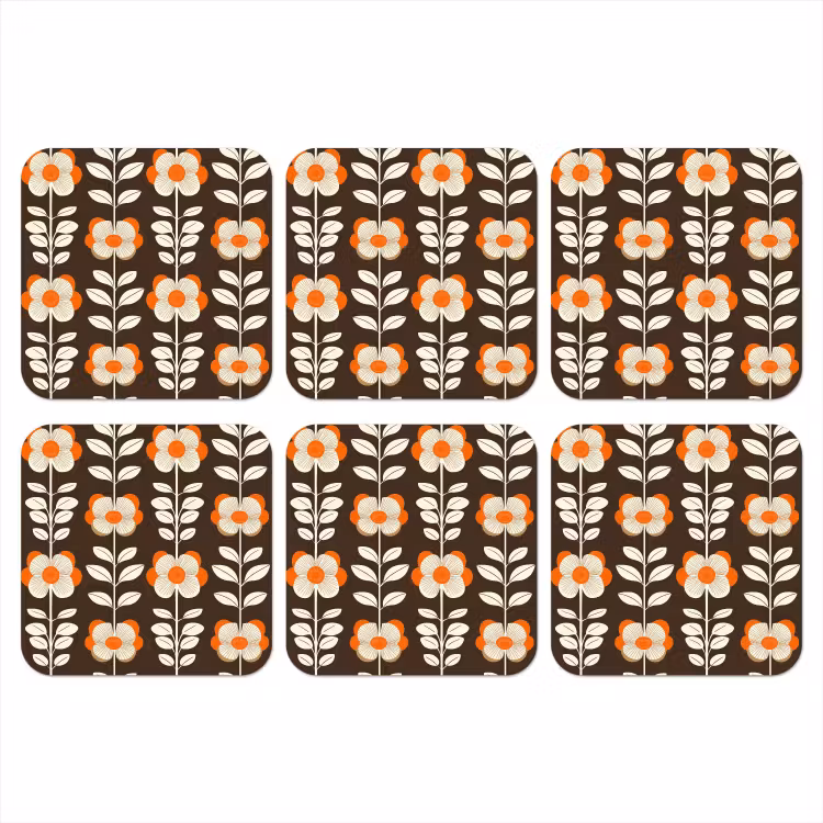 Onderzetter - Bloemen - Retro - Bruin — 1