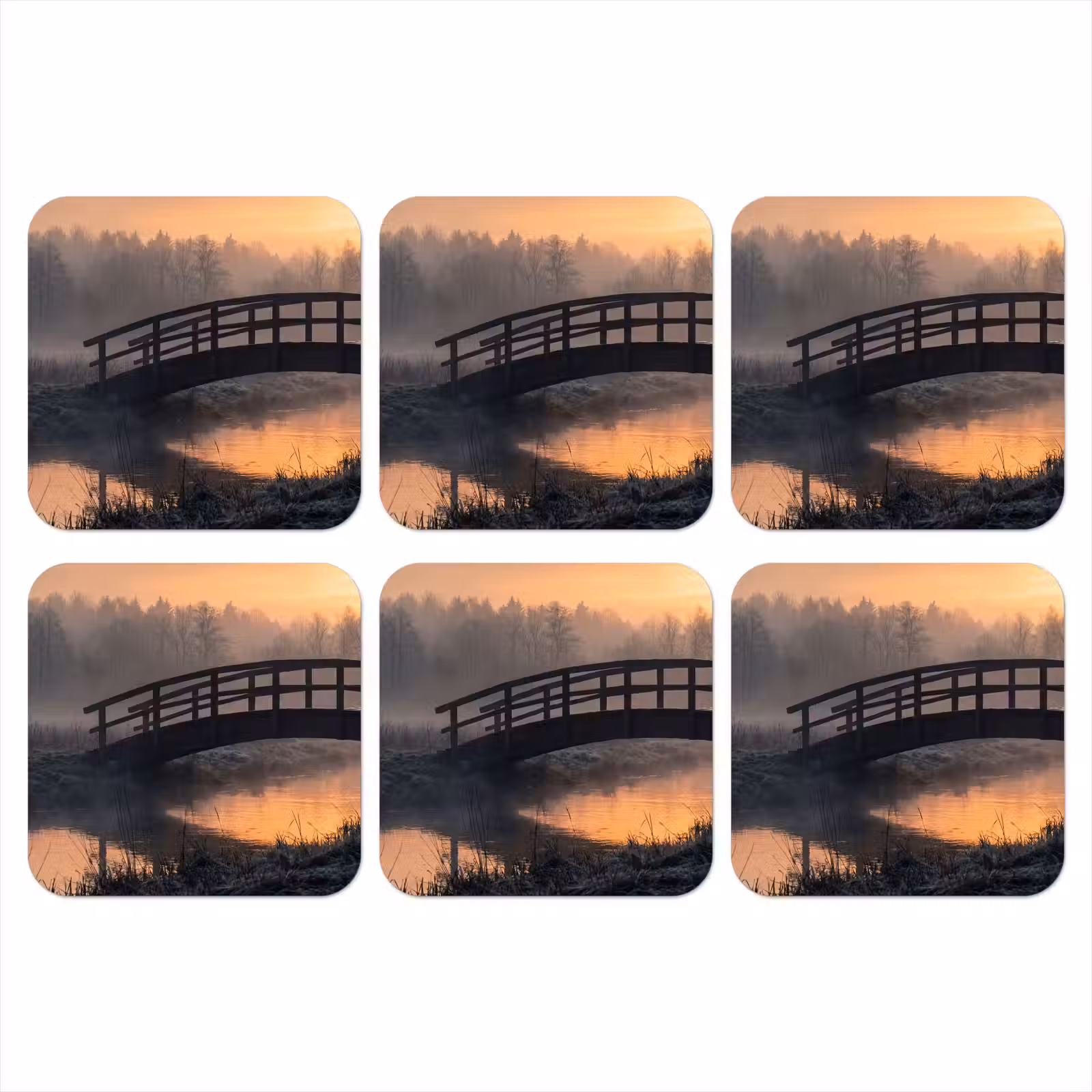 Onderzetter - Brug - Mist - Bomen - Water — 1