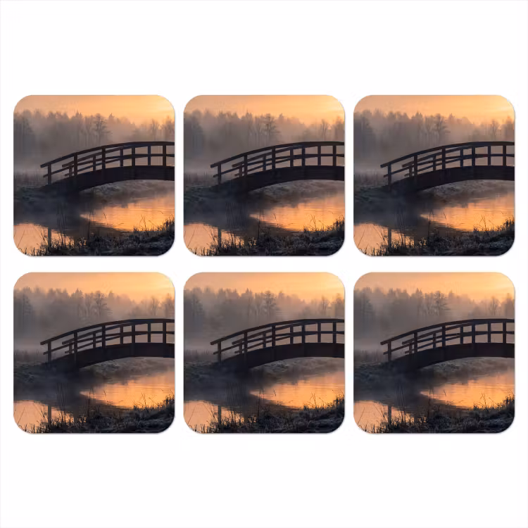 Onderzetter - Brug - Mist - Bomen - Water — 1