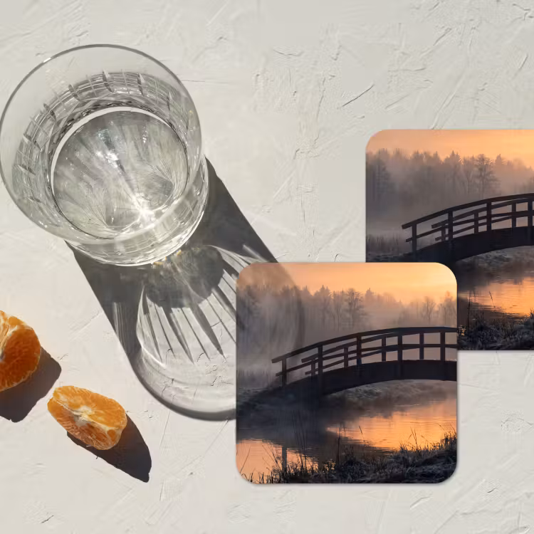Onderzetter - Brug - Mist - Bomen - Water — 3