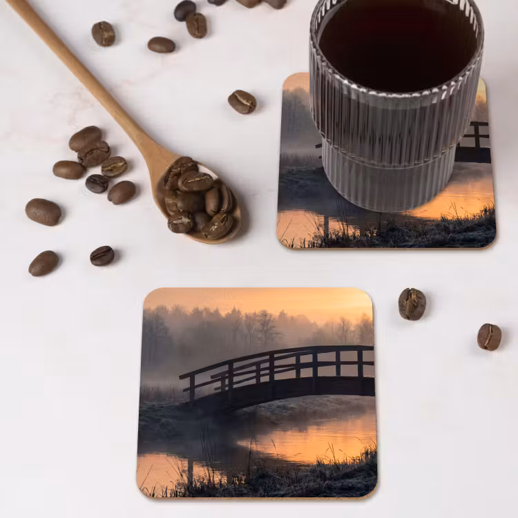 Onderzetter - Brug - Mist - Bomen - Water — 4