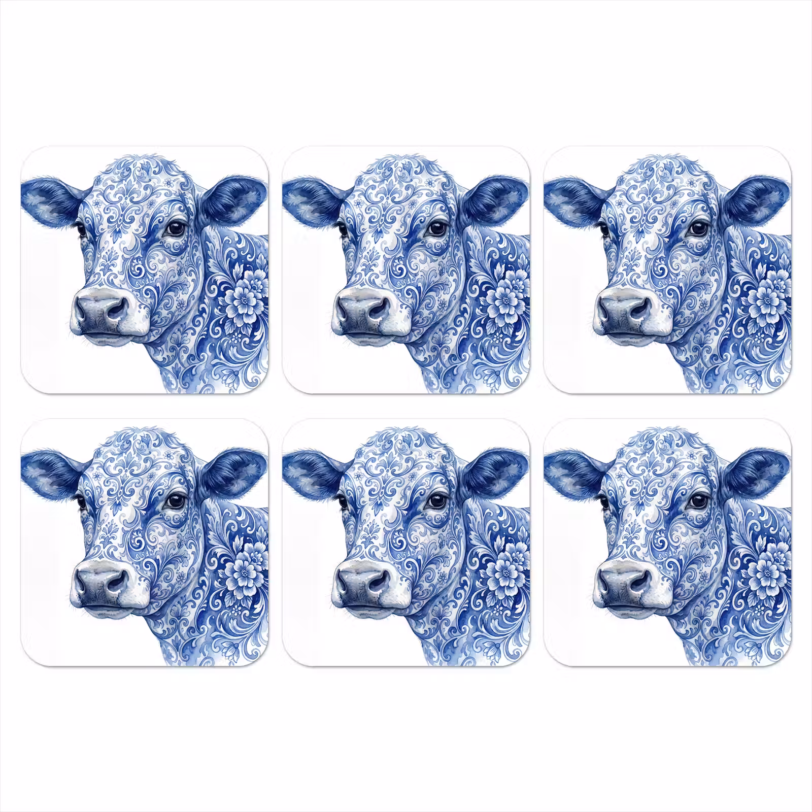 Onderzetter - Illustratie - Koe - Blauw — 1
