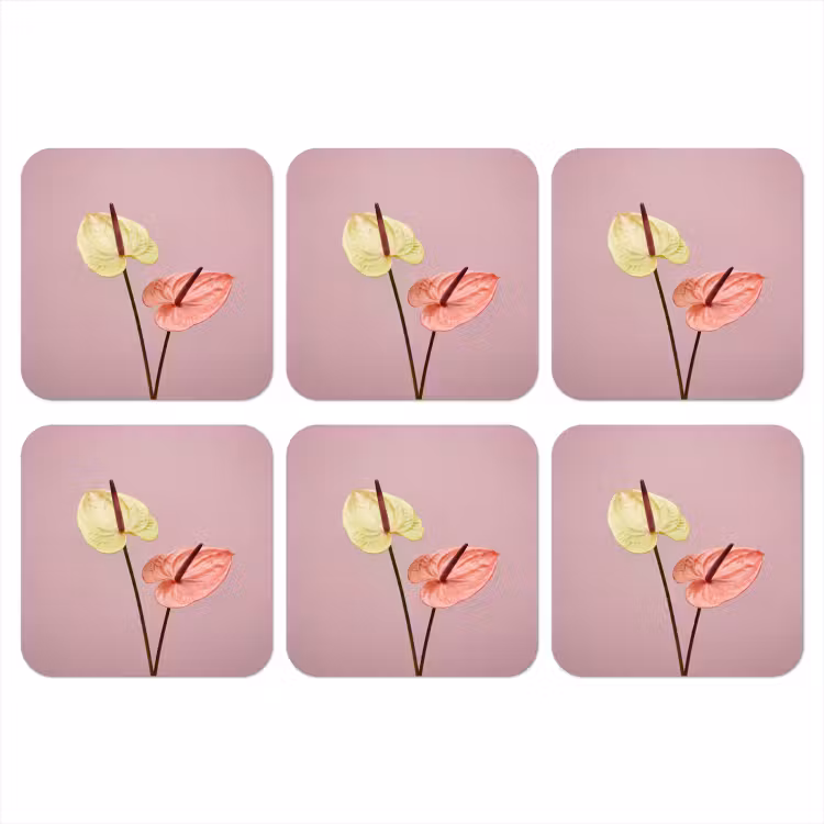 Onderzetter​ - Bloemen - Anthuriums - Geel - Roze — 1