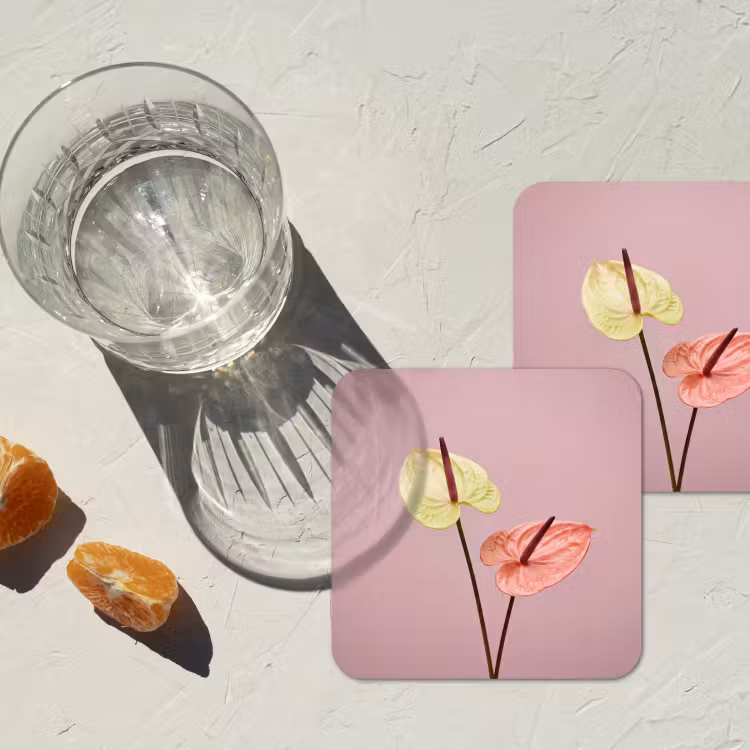 Onderzetter​ - Bloemen - Anthuriums - Geel - Roze — 3