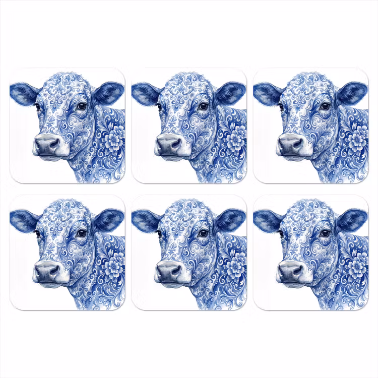 Onderzetter - Illustratie - Koe - Blauw — 1