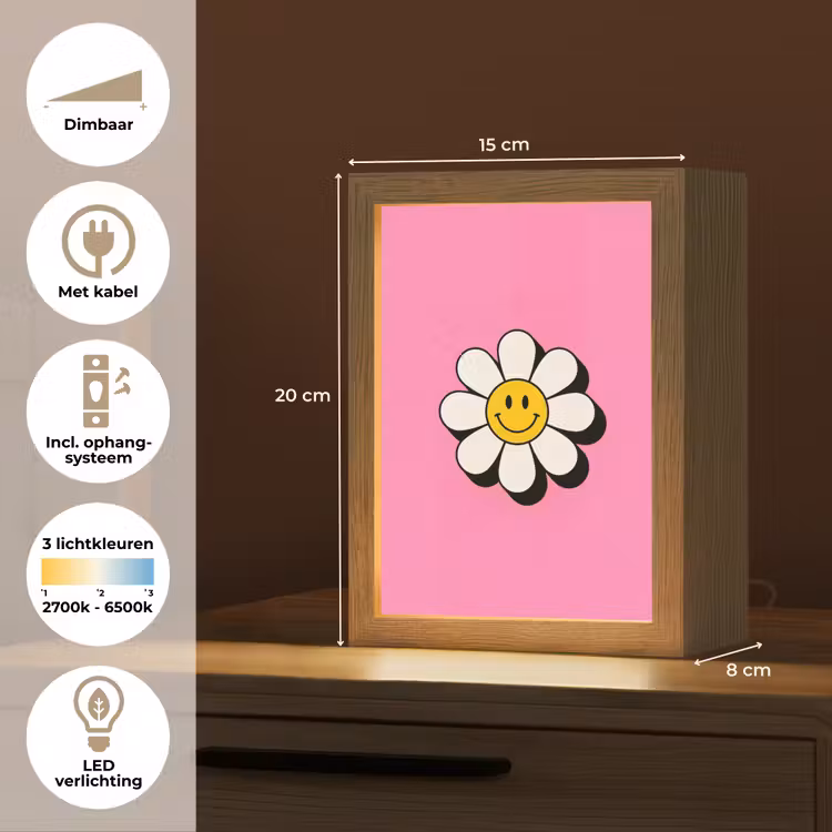 Nachtlampje - Smiley - Bloem - Roze — 2