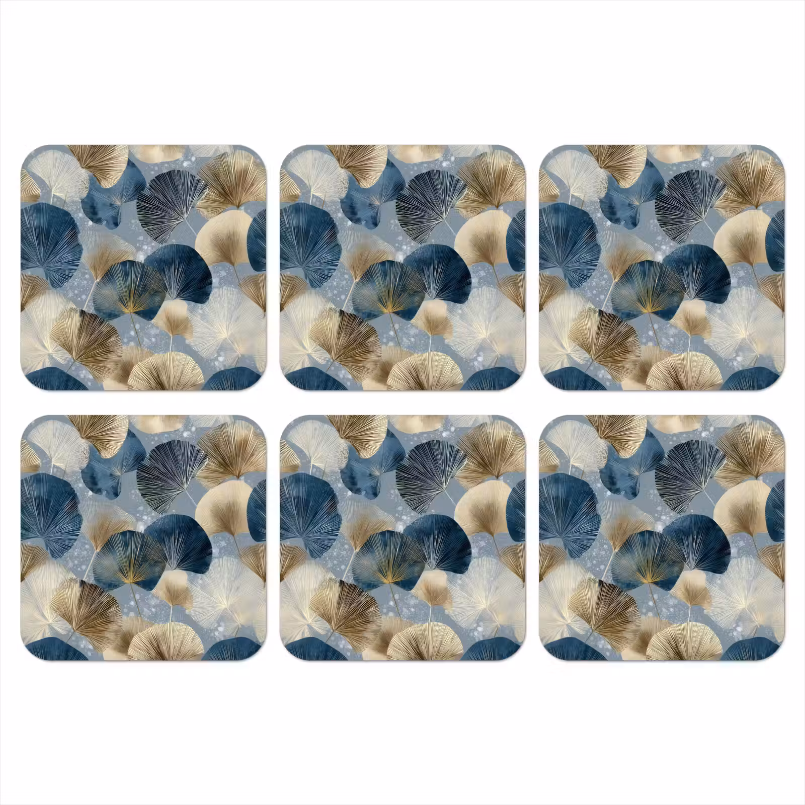 Onderzetter - Bladeren - Abstract - Goud - Blauw — 1