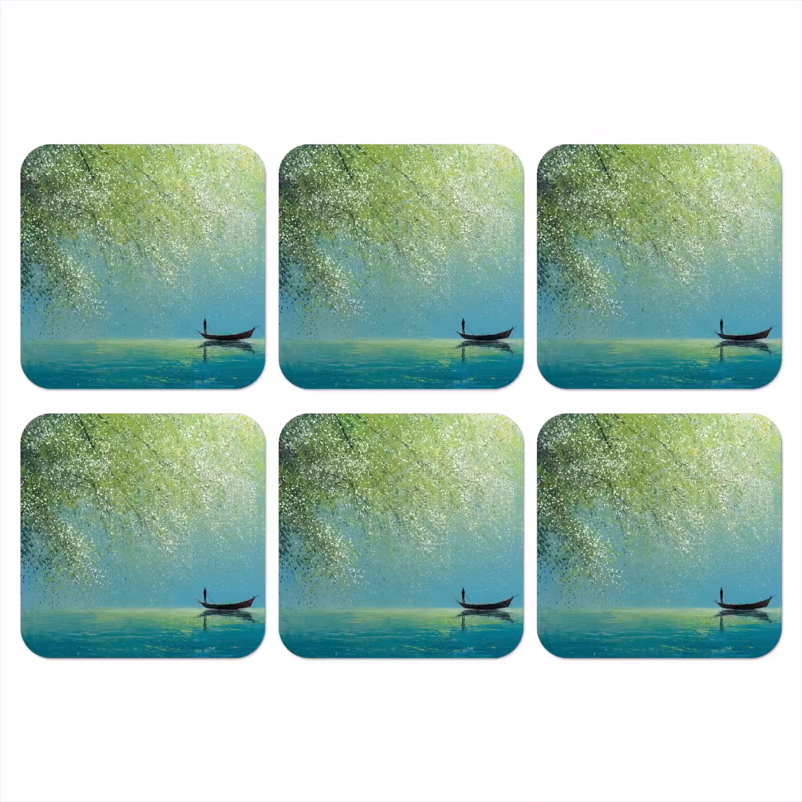 Onderzetter - Bootje - Water - Bladeren - Bloesems — 1