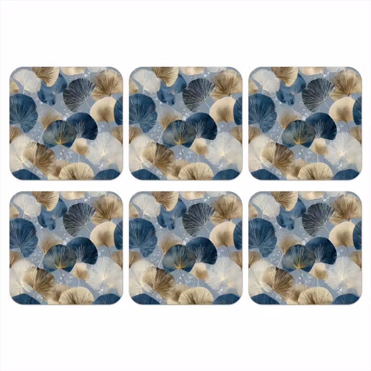 Onderzetter - Bladeren - Abstract - Goud - Blauw — 1