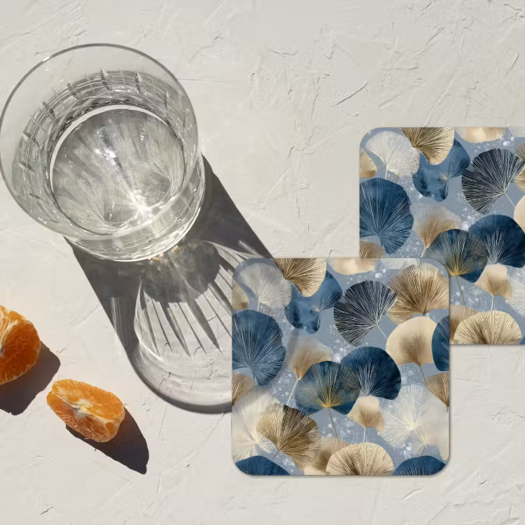 Onderzetter - Bladeren - Abstract - Goud - Blauw — 3
