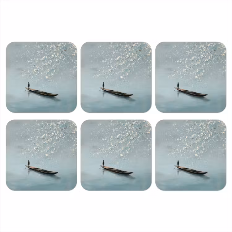 Onderzetter​ - Bloesems - Minimalistisch - Wateroppervlak - Boot — 1