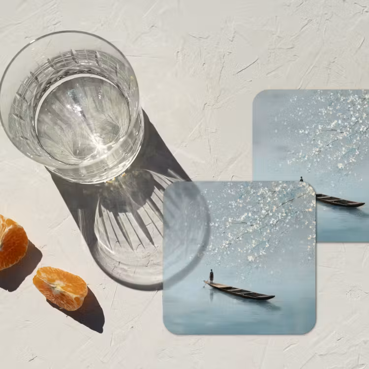 Onderzetter​ - Bloesems - Minimalistisch - Wateroppervlak - Boot — 3