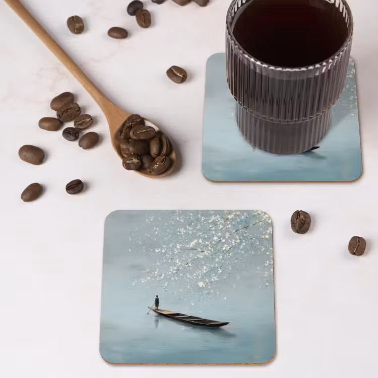 Onderzetter​ - Bloesems - Minimalistisch - Wateroppervlak - Boot — 4