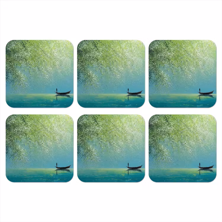Onderzetter - Bootje - Water - Bladeren - Bloesems — 1