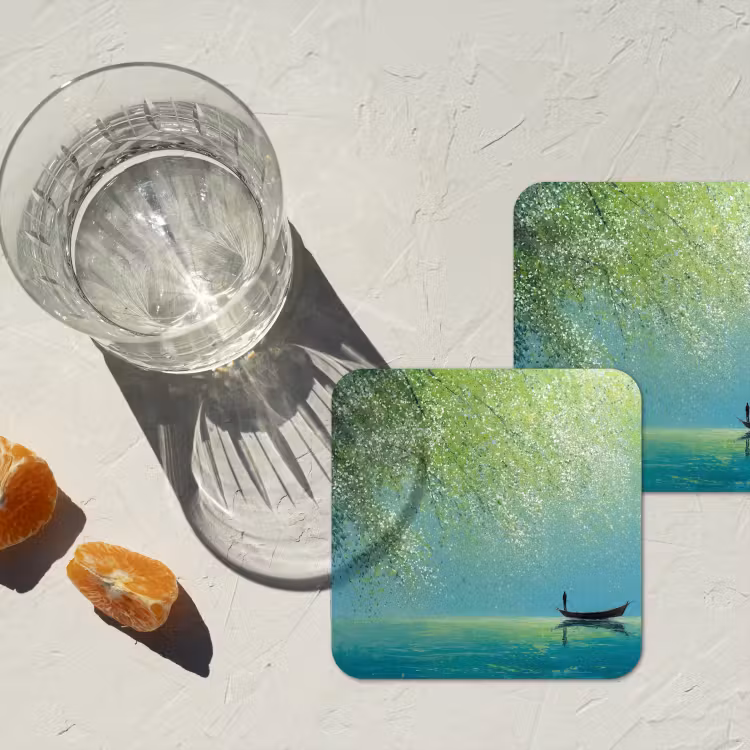 Onderzetter - Bootje - Water - Bladeren - Bloesems — 3