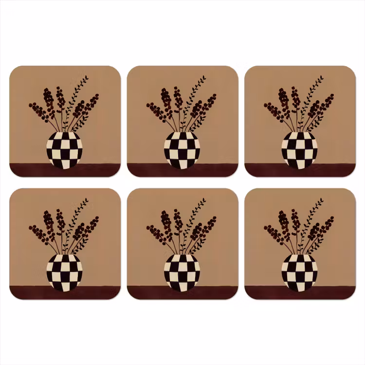Onderzetter - Minimalistisch - Vaas - Bloemen - Bruin — 1