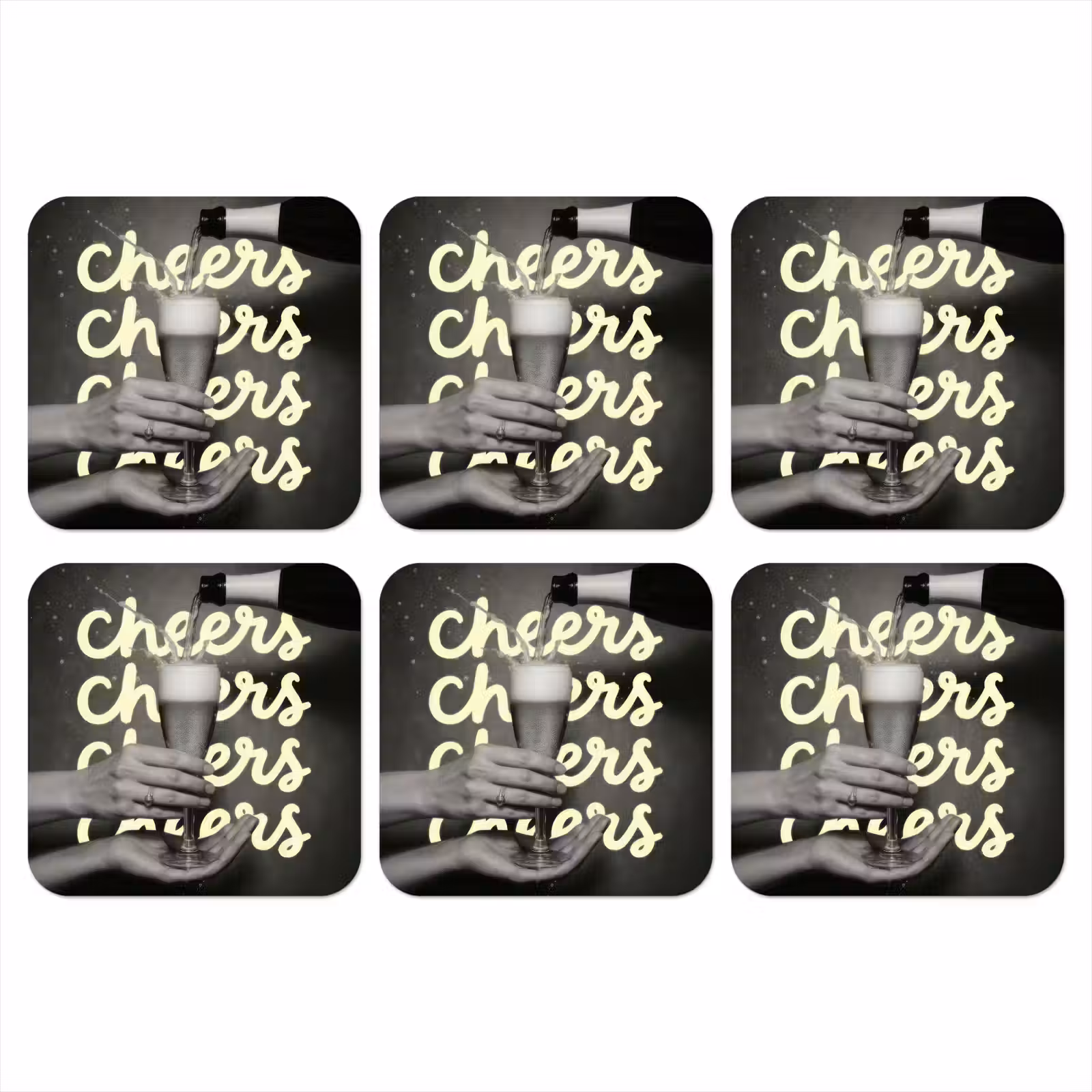 Onderzetter - Cheers - Wijn - Zwart - Wit — 1