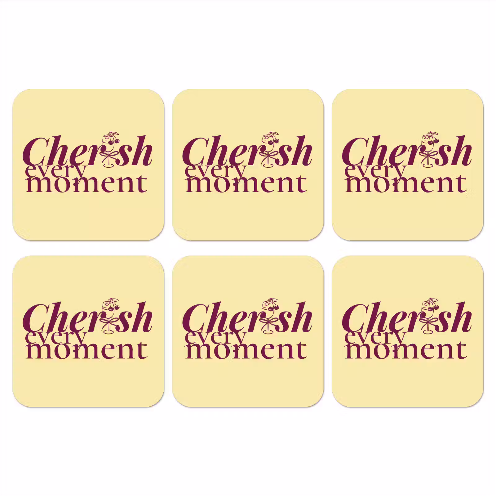 Onderzetter - Cherish every moment - Cocktailglas - Geel — 1