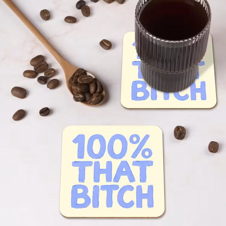 Onderzetter - 100% that bitch - Blauw - Wit — 4
