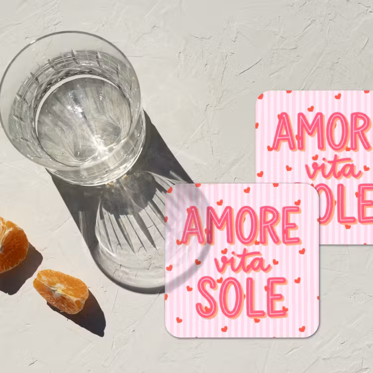Onderzetter - Amore vita sole - Roze - Hartjes — 3