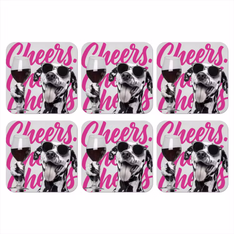 Onderzetter - Cheers - Hond - Roze - Wijn — 1