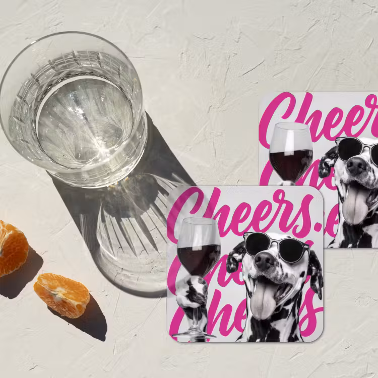 Onderzetter - Cheers - Hond - Roze - Wijn — 3