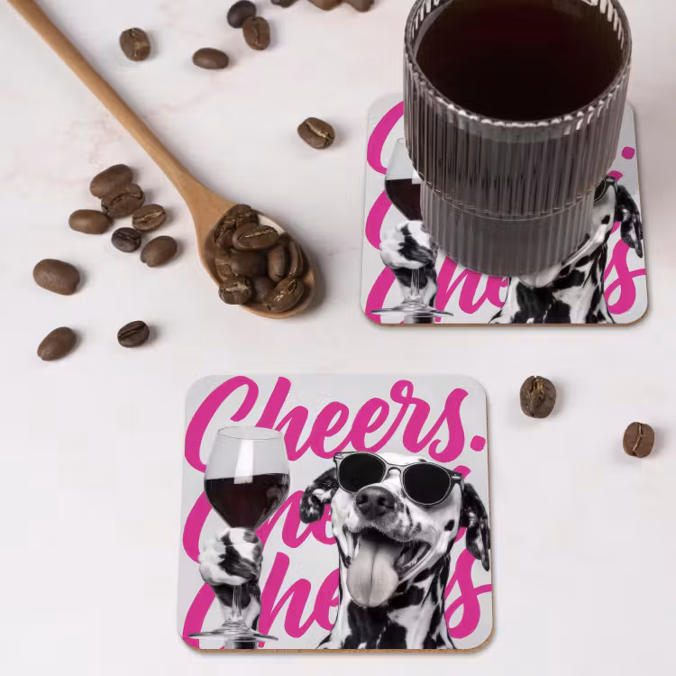 Onderzetter - Cheers - Hond - Roze - Wijn — 4