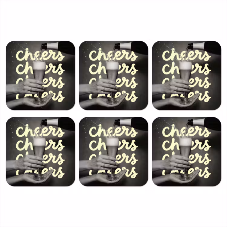 Onderzetter - Cheers - Wijn - Zwart - Wit — 1