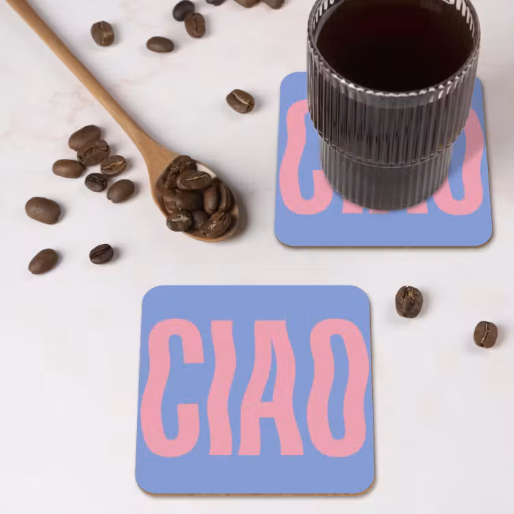 Onderzetter - Ciao - Roze - Blauw - Golvend — 4