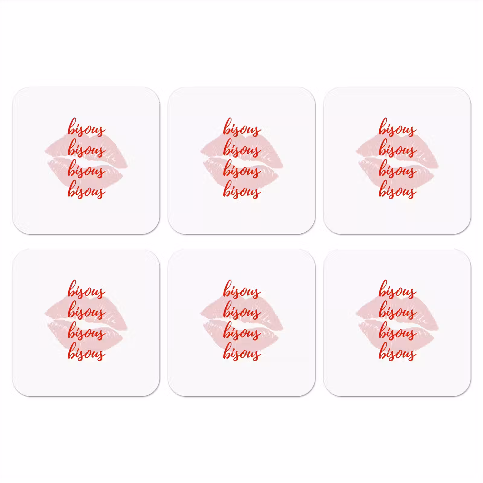 Onderzetter - Bisous - Lip - Wit - Rood — 1