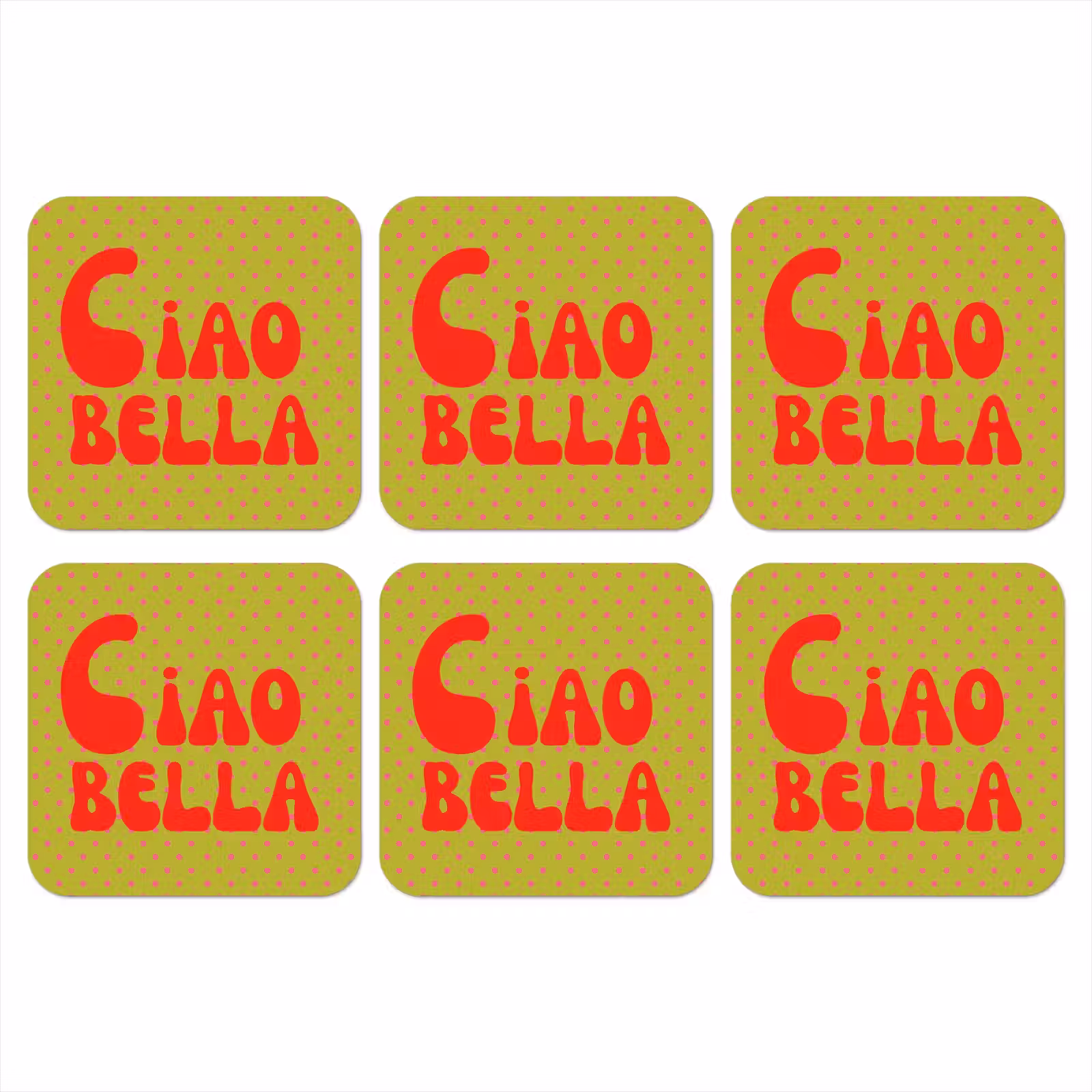 Onderzetter - Ciao bella - Rood - Groen - Stippen — 1