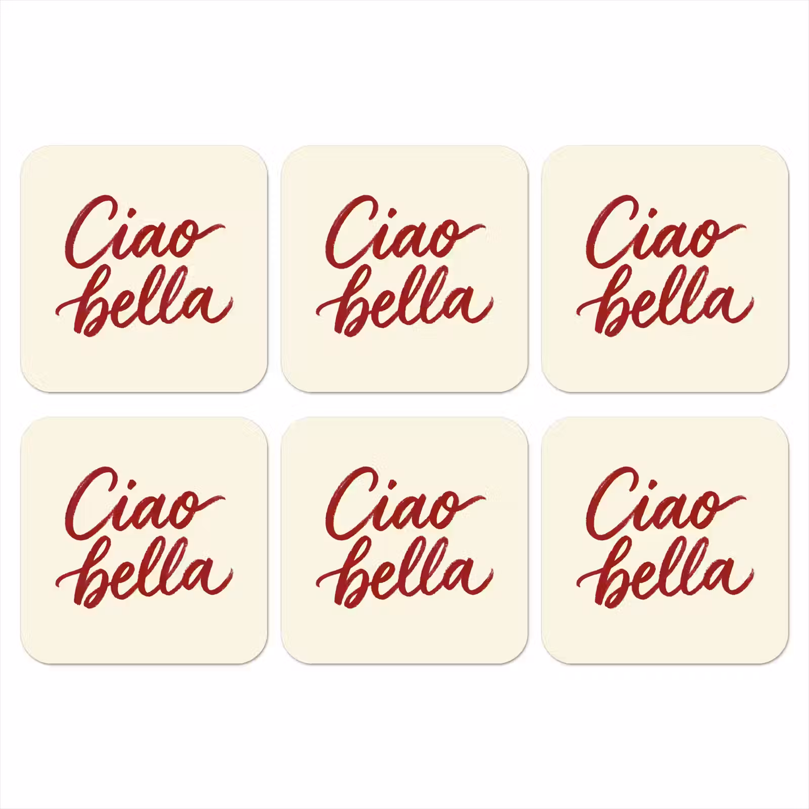 Onderzetter - Ciao bella - Rood - Wit - Minimalistisch — 1