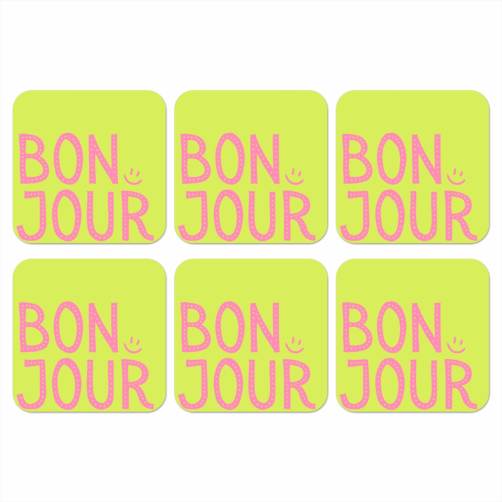 Onderzetter - Groen - Smiley - Bonjour - Roze — 1