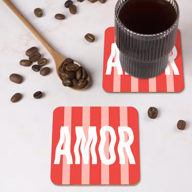 Onderzetter - Amor - Strepen - Rood - Roze — 4